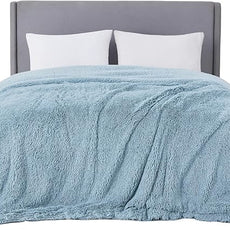 Bedsure GentleSoft Fluffy Light Blue Blankets Queen Size for Bed, Thick Sherpa Faux Fur Fleece Fuzzy Plush Winter Warm Soft Full Queen Blankets, Bedroom Decor Blue Cozy Gifts for Women Men, 90x90