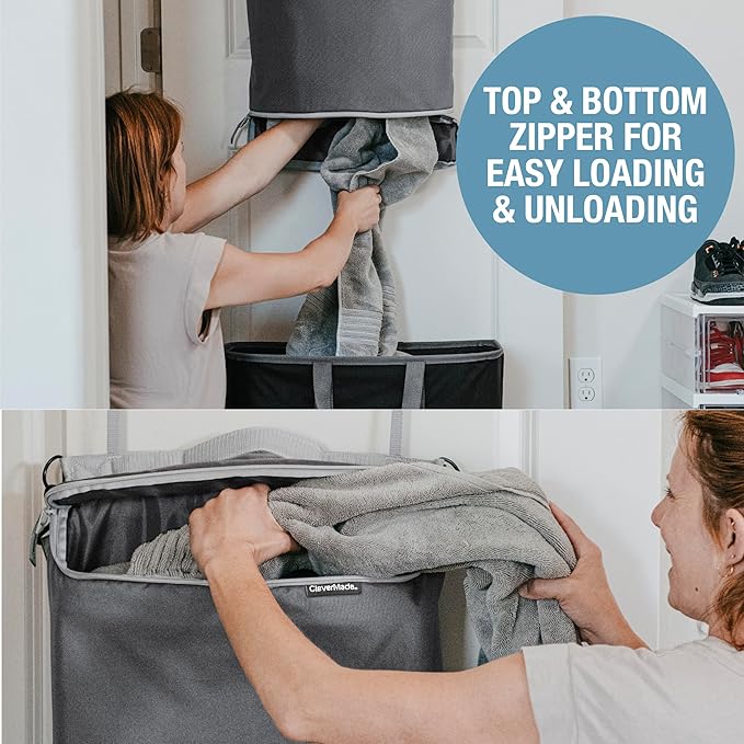 CleverMade Convertible Laundry Hamper Bag - Shadow Gray Stone holds 21.5L / 20 lbs 1 Compartment - Storage with Handles for Home Organization