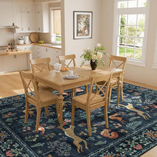 DUKINO 9x12 Rug, Washable Animal Living Room Rug with Non Slip Vintage Design, Soft Low Pile Large Carpet for Bedroom, Nursery, Dining Room, Farmhouse, Playroom, Navy Blue