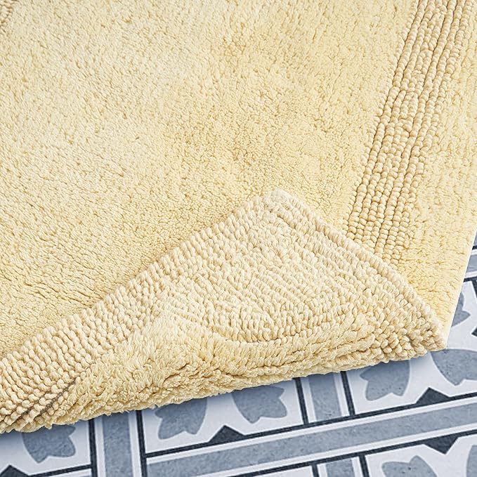 Laura Ashley - Reversible Cotton Bath Mat, Premium Bathroom Décor, Machine Washable Bathroom Rug, Highly Absorbent, 17"x24"/20"x32" 2-Piece Set, Yellow