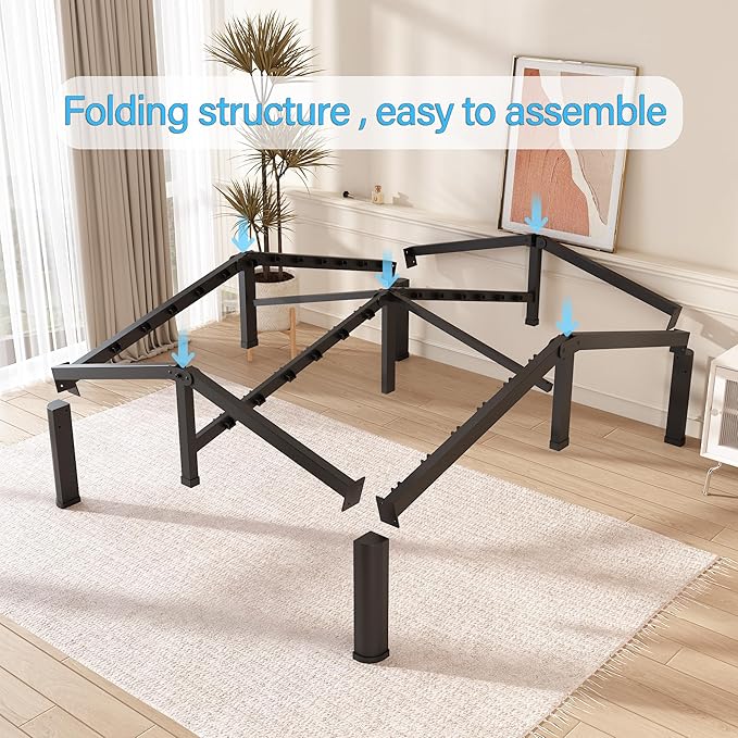 FUIOBYVV 10 Inch King Bed Frame with Round Corner Edge Legs 3500 lbs Metal Heavy Duty Steel Slats Support No Box Spring Needed Platform Noise Free Easy Assembly