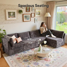 Modular Sectional Sofa,5 Pieces Sectional Couches for Living Room,131X65 L Shaped Cloud Couch with Oversized Convertible Modular Couch for Living Room