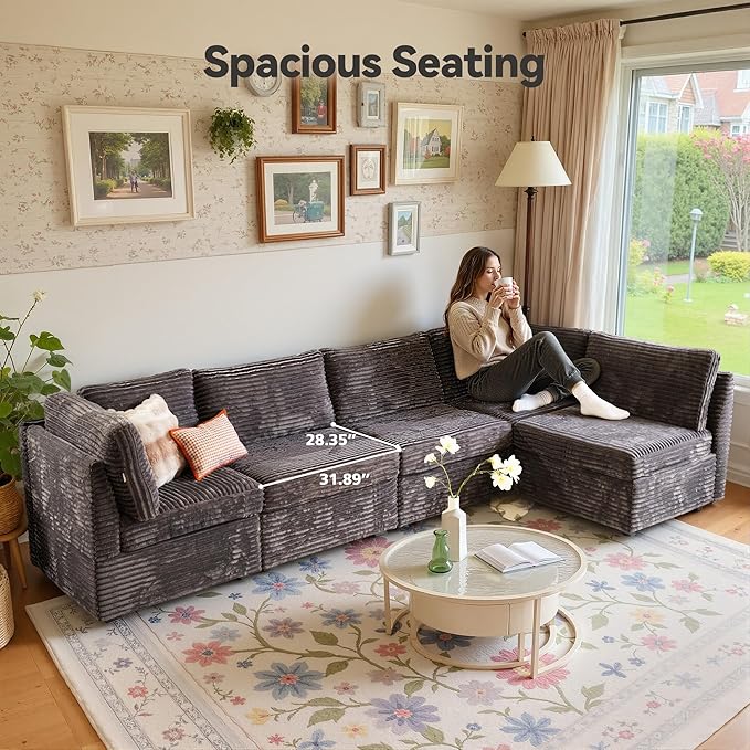 Modular Sectional Sofa,5 Pieces Sectional Couches for Living Room,131X65 L Shaped Cloud Couch with Oversized Convertible Modular Couch for Living Room