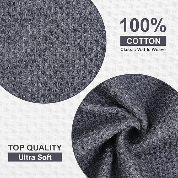 Homaxy 100% Cotton Waffle Weave Kitchen Towels, 13 x 28 Inches Super Absorbent and Machine Washable Dish Towels for Drying Dishes, 8-Packs, Dark Grey