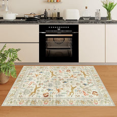 DUKINO 3x5 Rug, Washable Animal Area Rug with Non Slip Vintage Design, Indoor Soft Low Pile Carpet for Bedroom, Nursery, Dining Room, Farmhouse, Playroom, White