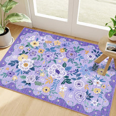 DUKINO 2x3 Rugs for Entryway, Floral Indoor Washable Door Mat, Non Slip Boho Small Rug for Kitchen, Soft Low Pile Front Door Throw Rug for Entrance, Bedroom, Kitchen, Laundry, Bathroom, Purple