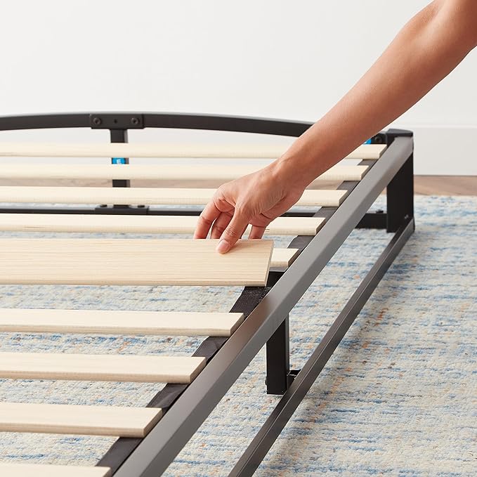 Amazon Basics Metal Platform Bed Frame, with Wood Slat Support, 10 inches High, Twin, Black