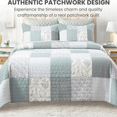 Soul & Lane Memory Lane 2-Piece Cotton Quilt Set - Twin Size with 1 Sham, Sage Green Patchwork Quilted Comforter, Lightweight Country Pieced Bedspread, Neutral Modern Farmhouse Bedding