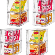 Vtopmart 8 Pack Large Stackable Storage Drawers,Clear Acrylic Drawer Organizers with Handles, Easily Assemble for Fridge, Bathroom,Kitchen Undersink,Cabinet,Pantry Organization and Storage