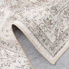 Beige Runner Rug 2x5 Washable Vintage Carpet Hallway Kitchen Soft Retro Low Pile Thin Indoor Bedroom Non Slip Oriental Medallion Long Throw Rug for Bathroom Laundry Dining Room