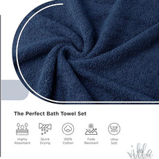 100% Combed Cotton Bathroom Towel Set of 10- 2 Bath Towels, 4 Hand Towels, 4 Wash Cloths, Sustainable, Soft, Highly Absorbent 10 Piece Cotton Bath Towel Set for Hotels, Spa, Bathroom, Dorm, Navy Blue