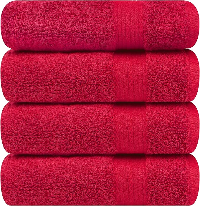 Ample Decor Bath Towel 100% Cotton 30 X 54 Inch 600 GSM Towels Bathroom Soft Light Weight - 4pcs - Red