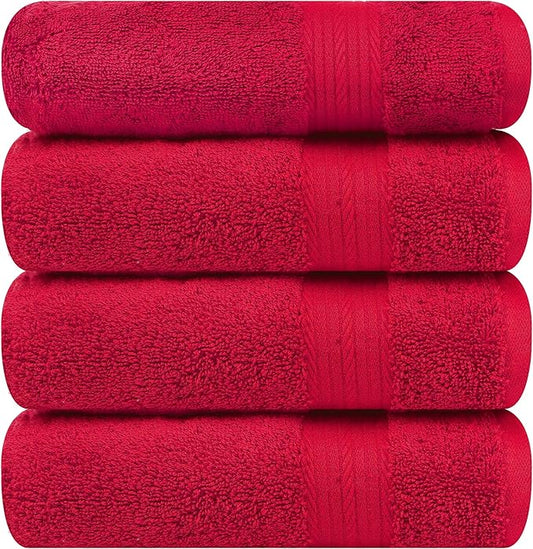 Ample Decor Bath Towel 100% Cotton 30 X 54 Inch 600 GSM Towels Bathroom Soft Light Weight - 4pcs - Red
