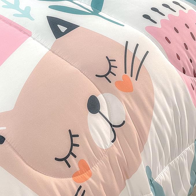 CVHOUSE Cat Bedding,Cartoon Cat Comforter Twin,Animals Print Comforter Set for Kids,Kawaii Quilt Set with 1 Comforter and 2 Pillow Cases
