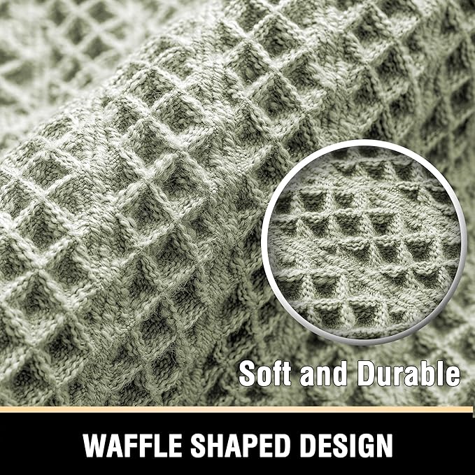 H.VERSAILTEX Waffle Bath Mat Super Absorbent Boho Bath Mat Non Slip Bath Rugs for Bathroom Floor Machine Washable Dry Fast Bathroom Rugs with Tassels (17 x 24 Plus 17 x 24 Inches, Sage)