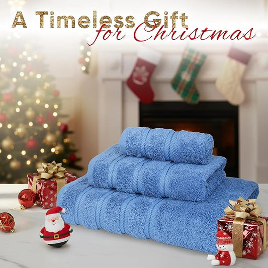 American Soft Linen Premium 3 Piece Towel Set, 1 Bath Towel 1 Hand Towel 1 Washcloth, 600 GSM 100% Cotton Turkish Towels for Bathroom, Electric Blue Towel Set