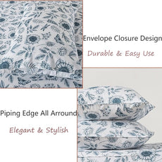 FADFAY Butterfly Sheets Set Blue and White Sunflower Bedding Vintage Botanical Rose Floral Sheets Shabby Rustic Leaves Bedding 100% Percale Cotton Breathable Deep Pocket 4Pcs, California King Size