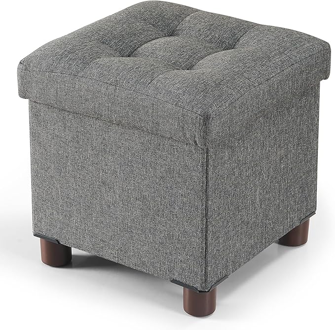 BRIAN & DANY Small Ottoman with Storage, Small Storage Ottoman, Folding Foot Stool with Wood Legs for Living Room and Bedroom Linen Rest Seat, 12.6"x12.6"x12.8" - Gray