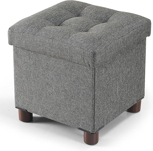 BRIAN & DANY Small Ottoman with Storage, Small Storage Ottoman, Folding Foot Stool with Wood Legs for Living Room and Bedroom Linen Rest Seat, 12.6"x12.6"x12.8" - Gray
