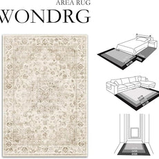 2x4 Washable Neutral Runner Rug Beige Vintage Hallway Kitchen Carpet Non-Slip Soft Low Pile Floral Throw Rug for Bedroom Bathroom Laundry Living Room