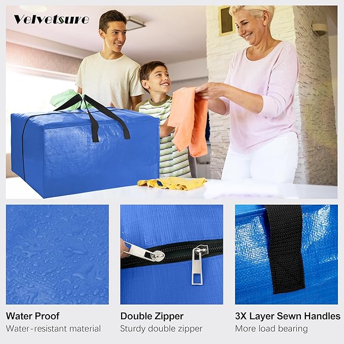 6 Pack Heavy Duty Extra Large Moving Bags W/Backpack Straps - Strong Handles & Zippers, Storage Totes For Space Saving, Fold Flat, Alternative to Box and Bin (40 gal, Multicolor)