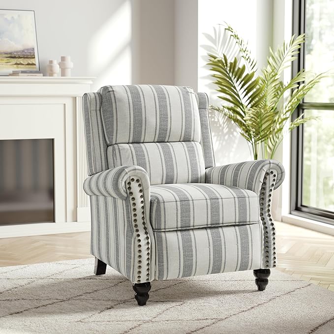 Recliner Chair, Modern Pushback Armchair with Adjustable Backrest & Footrest for Bedroom, Living Room (Grey Stripe,Set of 2)