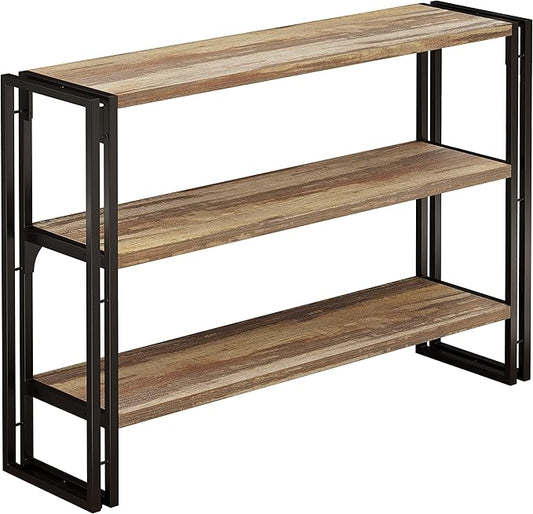 IRONCK Bookshelf Industrial 3 Shelf Bookcase, Wood Storage Shelf with Metal Frame for Living Room, Rustic Brown