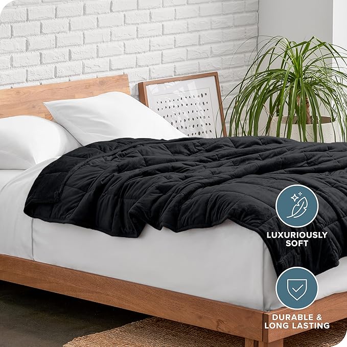 Bare Home Weighted Blanket King Size 25lb (80" x 87") for Adults - Minky Fleece - Premium Heavy Blanket Nontoxic Glass Beads (Black, 80"x87")