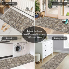 RUGSURE Washable Area Rugs - Perfect for Living Room, Bedroom, Kids Room, Nursery - Stain & Water Resistant Non-Slip, Pet & Child Friendly, Vintage Tribal Area Rugs (Ivory, 2'6'' x 8')