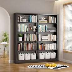 5-Tier Bookshelf, Black Bookcase with Adjustable Storage Shelves, Freestanding Bookcases and Bookshelves, Wide Bookshelf for Home Office, Living Room, Bed Room, Including Book Stopper (Black)