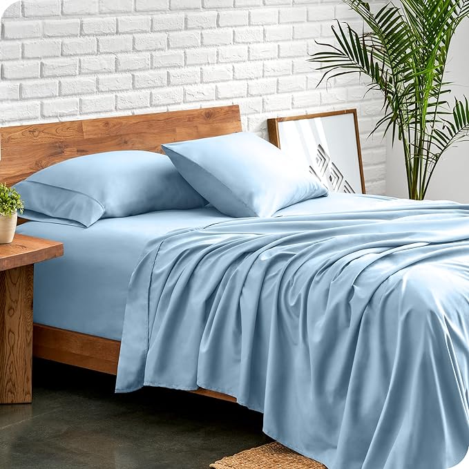 Bare Home Queen Sheet Set - Luxury 1800 Ultra-Soft Microfiber Queen Bed Sheets - Double Brushed - Deep Pockets - Easy Fit - 4 Piece Set - Bedding Sheets & Pillowcases (Queen, Light Blue) BareHome