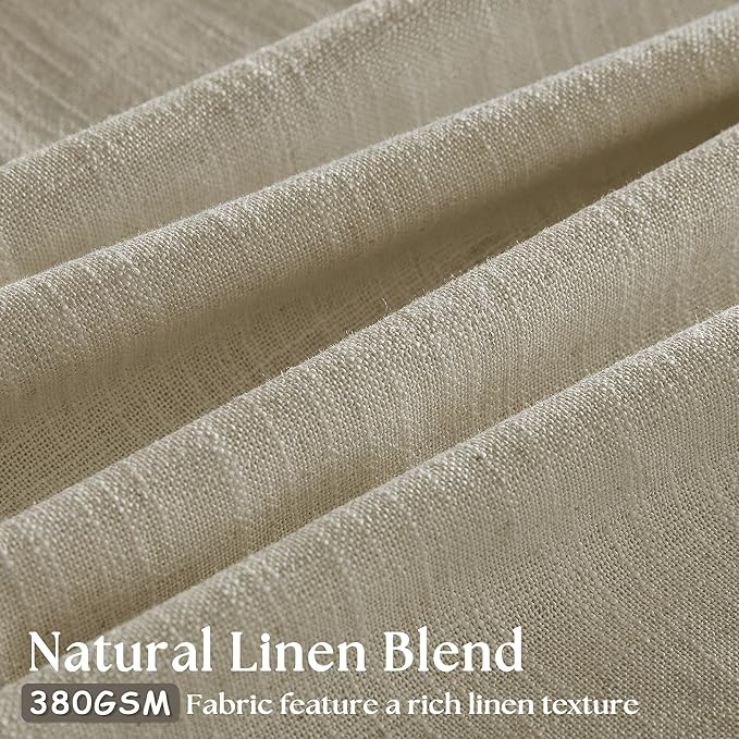 Khaki Beige Linen Curtains 45 Inch Length 2 Panel Set for Small Windows Rustic Country Linen Cotton Light Filtering Drapes Privacy Pinch Pleated Back Tab Semi Sheer Kitchen Curtains 45 Inches Long