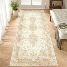 Washable Runner Rug 2'x6',Boho Rug Runners Non Slip,Long Rugs for Hallways Kitchen Bathroom Bedroom Entryway,Vintage Bohemian Distressed Floor Carpet,Beige Gold Floral