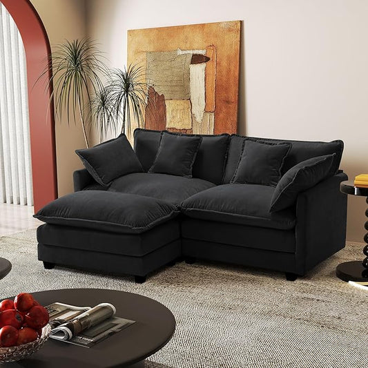 77.6" Modular Sectional Sofa,Loveseat Couch for Living Room, Modern Deep Seat Sofa 2 Seater Chenille Fabric Comfy Cloud Couches with Throw Pillows & Ottoman for Apartment,Small Spaces