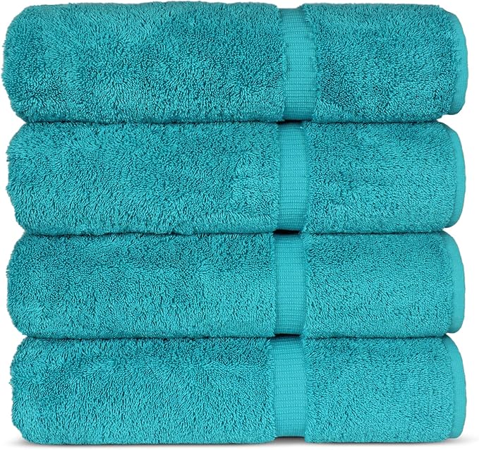Chakir Turkish Linens 100% Cotton Premium Turkish Towels for Bathroom | 27'' x 54'' (4-Piece Bath Towels -Aqua)