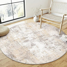 6x6 Washable Round Rug Beige Grey Abstract Living Room Bedroom Area Rug Neutral Modern Non Slip Soft Low Pile Indoor Carpet for Dining Room Office Entryway