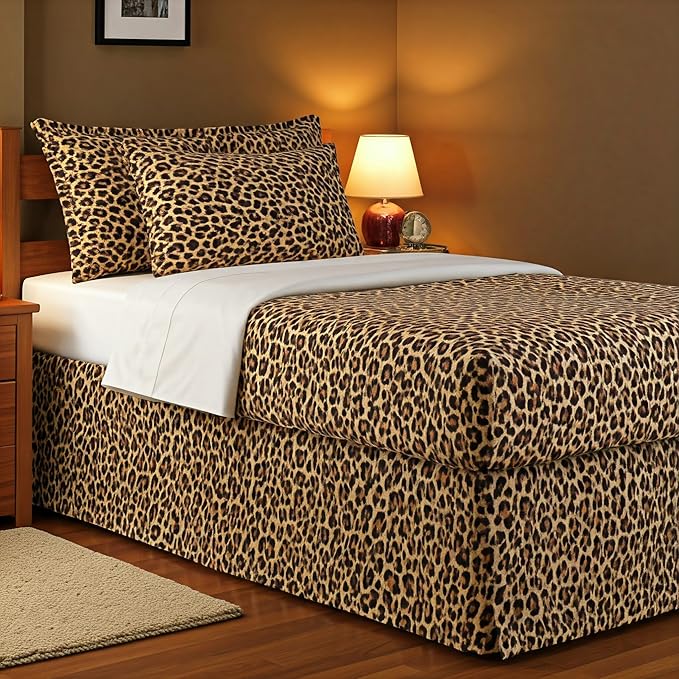 600TC -Dorm Bed Skirt - Split Corner Tailored Dorm Sized Bed Skirt - Dorm Room Essentials - Dorm Bed Skirt 100% Egyptian Cotton - Dorm Décor Bed Skirt Twin XL - 52" Drop (Leopard Print, Solid)