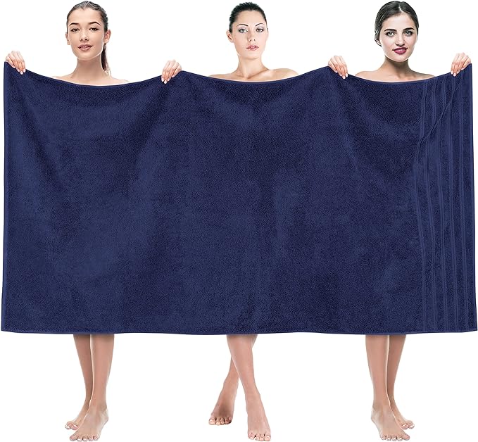 American Soft Linen 35x70 Jumbo Large Bath Towels, 600 GSM 100% Cotton Turkish Bath Sheet, Oversized Luxury Bath Towels for Bathroom Beach and Pool, Navy Blue