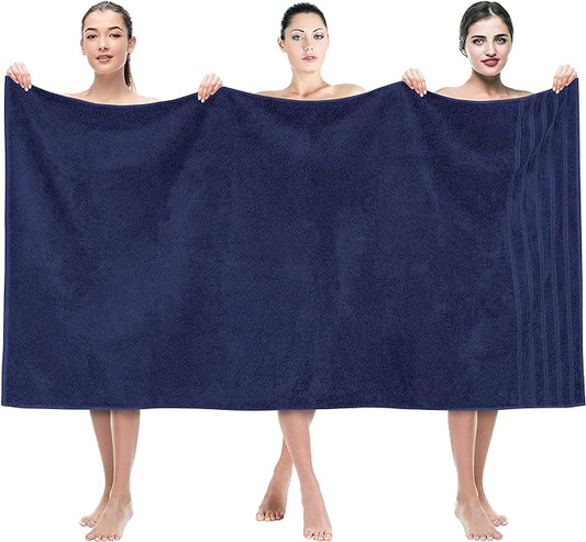 American Soft Linen 35x70 Jumbo Large Bath Towels, 600 GSM 100% Cotton Turkish Bath Sheet, Oversized Luxury Bath Towels for Bathroom Beach and Pool, Navy Blue