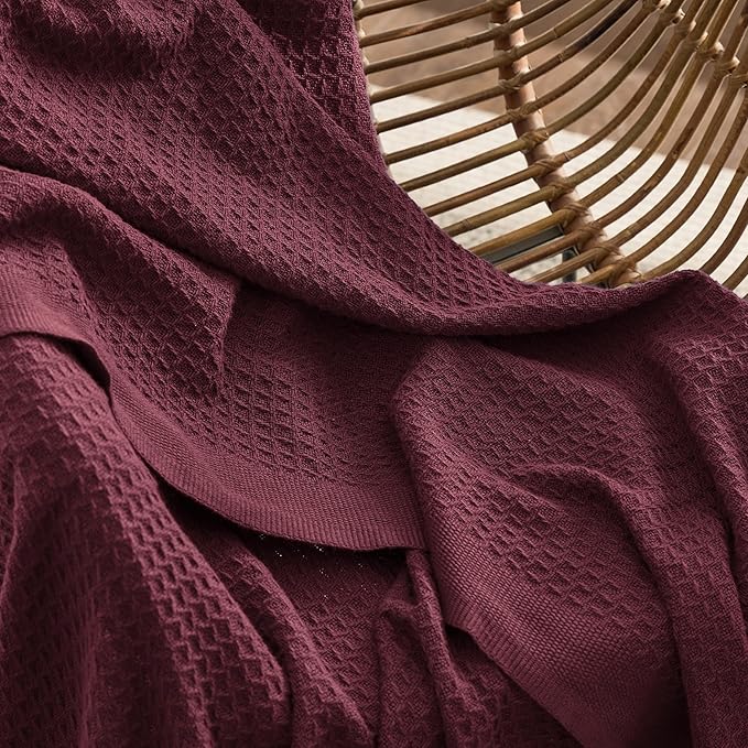 Bedsure Gentlesoft 100% Cotton Blanket King Size for Bed - Breathable and Soft, Thick Cozy Waffle Weave Christmas Blanket Gift for Women, Burgundy, 104x90 inches
