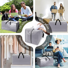 6 Pack Heavy Duty Extra Large Moving Bags W/Backpack Straps - Strong Handles & Zippers, Storage Totes For Space Saving, Fold Flat, Alternative to Box and Bin (40 gal, Silver)