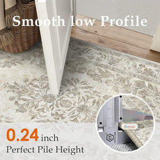 3x5 Area Rug Beige Washable Office Vintage Distressed Carpet Bedroom Indoor Medallion Floral Living Room Non Slip Retro Throw Floor Mat for Dining Room Kitchen Bathroom