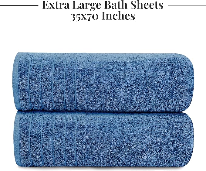 Tens Towels Pack of 2 Extra Large Bath Sheets 35 x 70 Inches, 100% Cotton, Larger & Lighter Weight, Quicker to Dry, Super Soft & Absorbent, Oversized Bath Towels, Blue