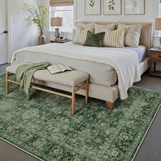 6x9 Washable Area Rug for Living Room Bedroom Green Vintage Distressed Rustic Carpet Non-Slip Low Pile Lightweight Vacuumable Soft Throw Rug for Indoor Dining Room Office