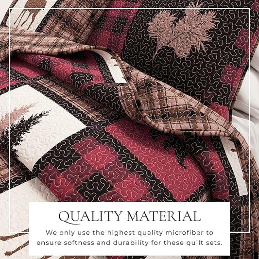 Great Bay Home Lodge Bedspread King Size Quilt with 2 Shams. Cabin 3-Piece Reversible All Season Quilt Set. Rustic Quilt Coverlet Bed Set. Stonehurst Collection. (Red/Black)