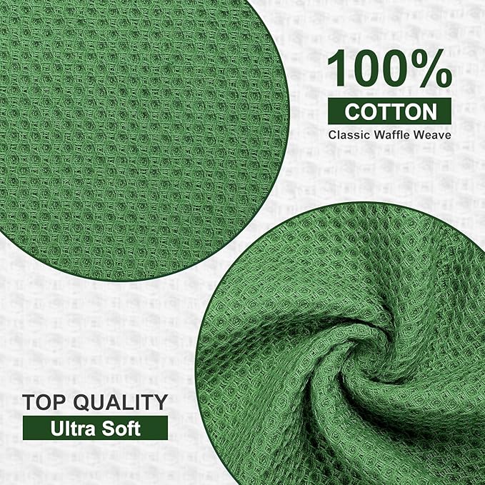 Homaxy 100% Cotton Dish Cloths, 8 Pack - 12 x 12 Inches, Waffle Weave Super Soft and Absorbent Dish Towels Quick Drying Dishcloths, Grass Green