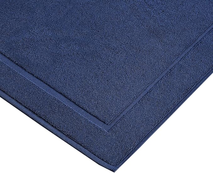Hawmam Linen Royal Blue Bath Mats, 21 x 34 inches, Pack of 2-100% Ring Spun Cotton,[Not a Bathroom Rug] Banded Design, Highly Absorbent, Machine Washable for Bathroom Floor Towel