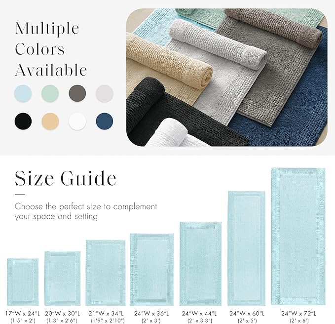 Madison Park Splendor Reversible 100% Cotton Tufted Bathroom Rug-3000 GSM Hotel Quality Luxurious Plush Medium Pile Bath Mat Absorbent, Quick Dry, Shower Room Décor, 24x60 Blue