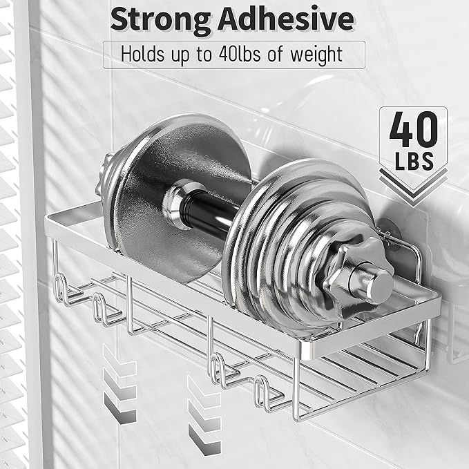 5 Pack Shower Caddy Organizer Rack Shelf for Inside Shower, Self Adhesive Bathroom Wall Storage Basket Rustproof Stainless Steel Large Capacity Shampoo Holder, Silver