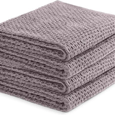 100% Cotton Waffle Weave Kitchen Dish Towels – Solid, Ultra Soft, Scratch-Free & Superb Absorbent - Quick Drying Cleaning Towels,Perfect disch Cloth 13 x 28-4 Pack, Grey